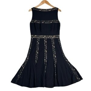 Tadashi Shoji Women's Dress Sz‎ M Black Lace Trim Sleeveless Boatneck